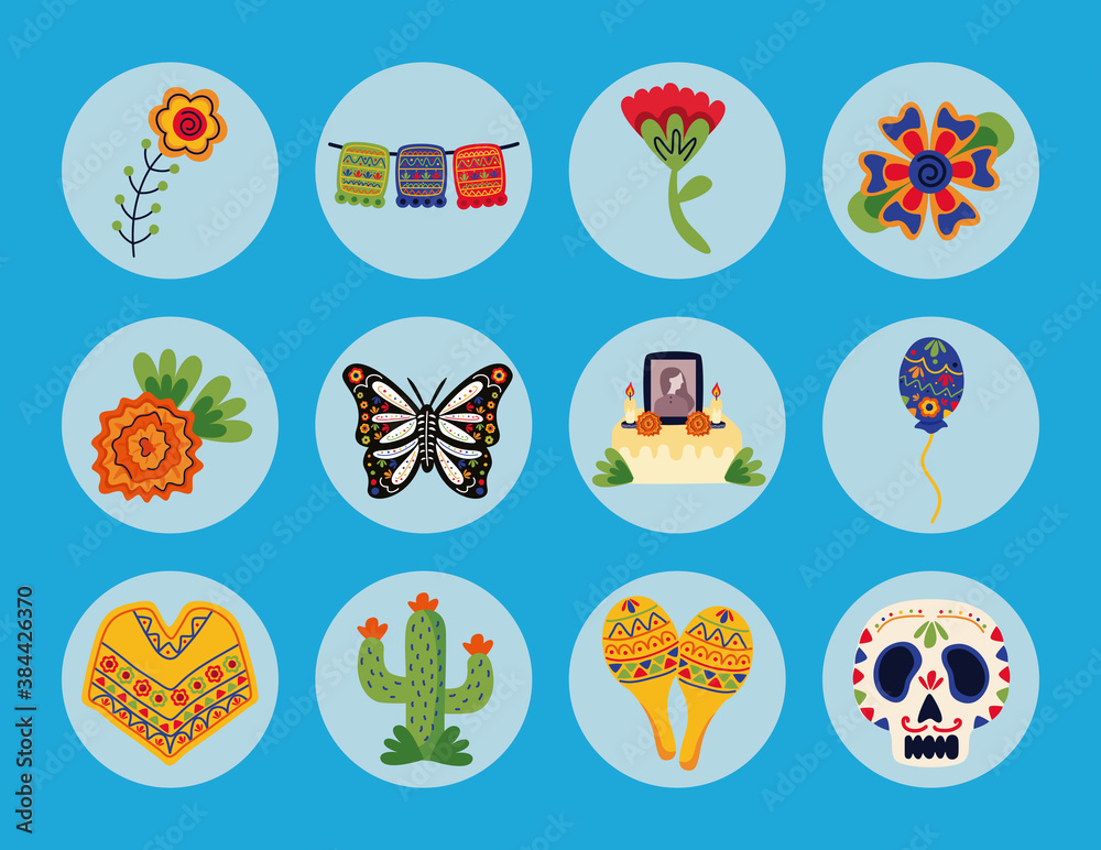 bundle of mexican set flat style icons