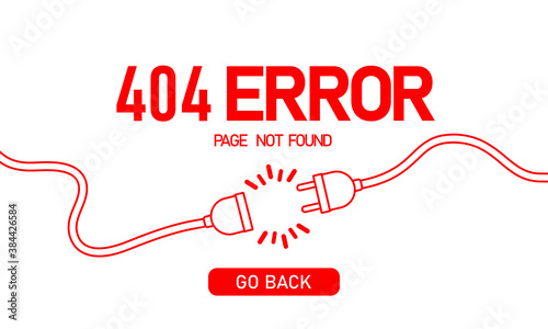 404 error banner. Loss connection. Electrical plug and socket design. Disconection. Vector on isolated white background. EPS 10