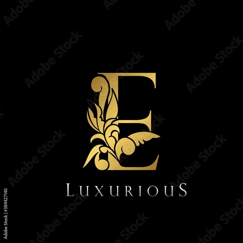 Golden Letter E Luxury Logo Icon, Vintage Deco E Letter Logo Design Template