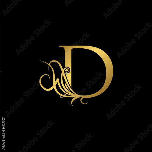 Gold luxury Initial D letter logo icon concept monogram nature ornate vector design