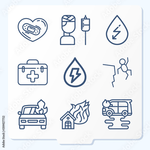 Simple set of 9 icons related to injuries