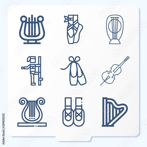 Simple set of 9 icons related to ballet