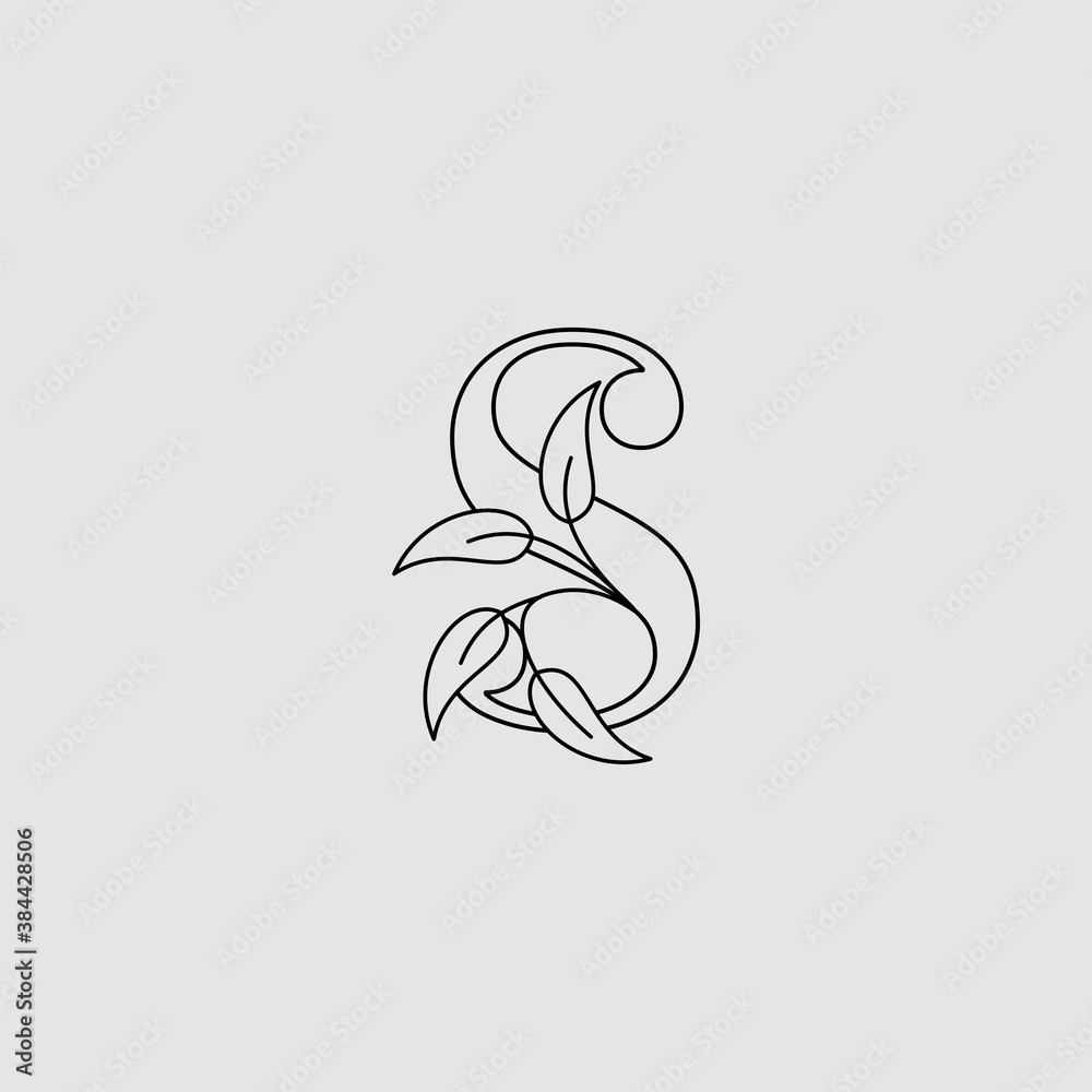 Outline Letter S Initial Logo Icon Monogram Nature Leaves Design Outline Letter S Initial Logo Icon Monogram Nature Leaves Design