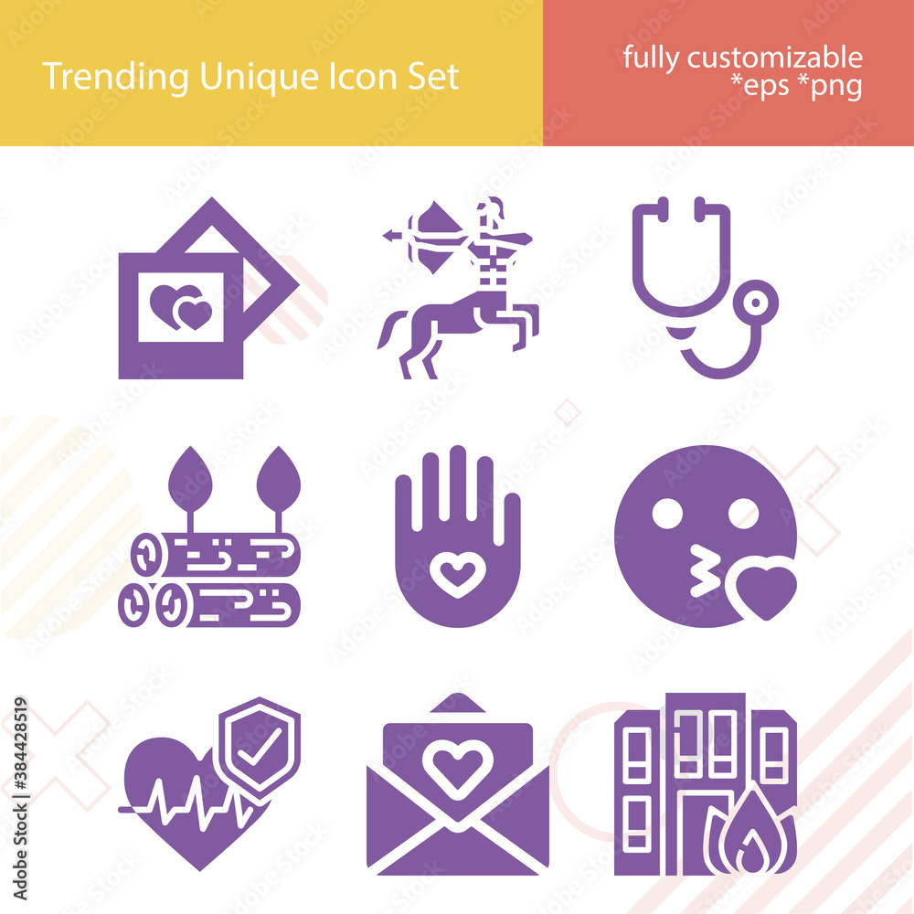 Simple set of passion related filled icons.