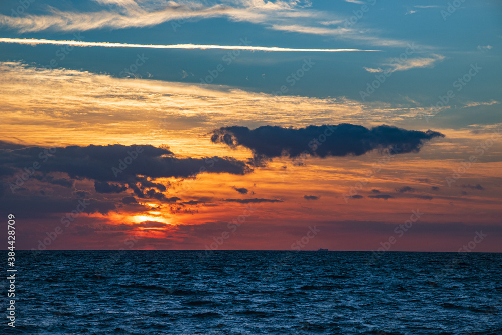 
romantic sunset over the baltic sea,
