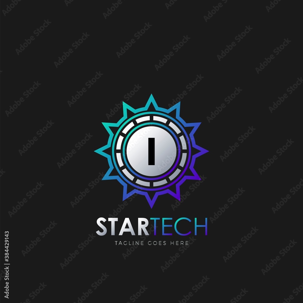 Fototapeta premium Modern I Initial logo design concept technology circle star logo template design vector