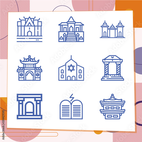Simple set of 9 icons related to synagogue