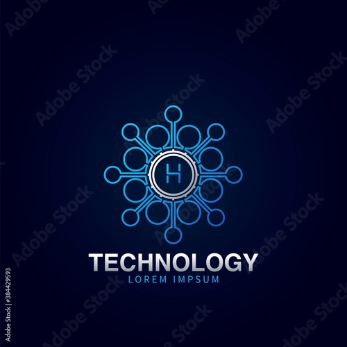 Letter H initial logotype, Digital abstract Technology Science dot molecule vector logo template