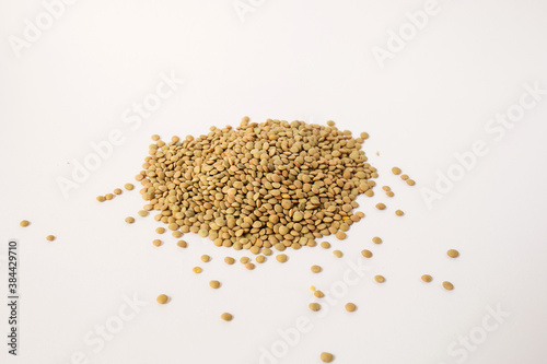 dry lentils on a white background