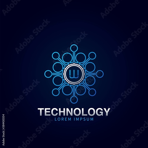 Letter W initial logotype, Digital abstract Technology Science dot molecule vector logo template