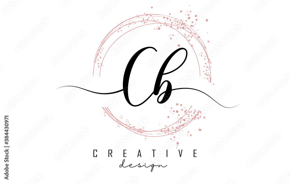 Handwritten CB C B letter logo with sparkling circles with pink glitter. Handwritten CB C B letter logo with sparkling circles with pink glitter.