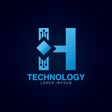 Letter H logotype blue color,Technology and digital abstract dot connection vector initial logo template