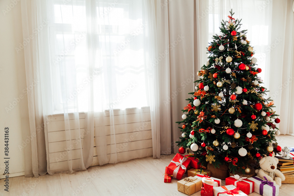 Christmas tree with decor gifts for new year interior holiday Christmas tree with decor gifts for new year interior holiday
