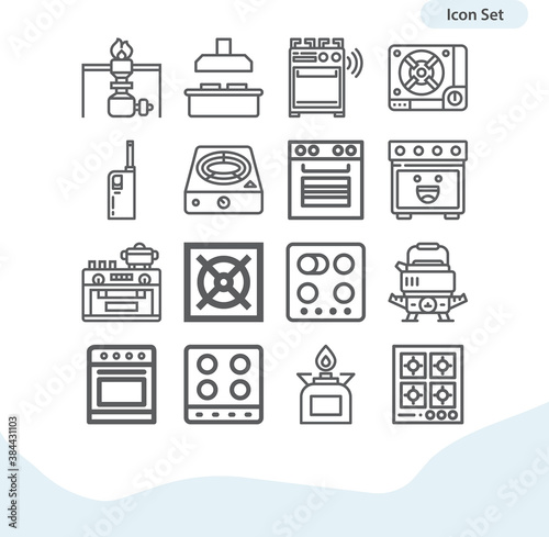 Simple set of gas range related lineal icons.