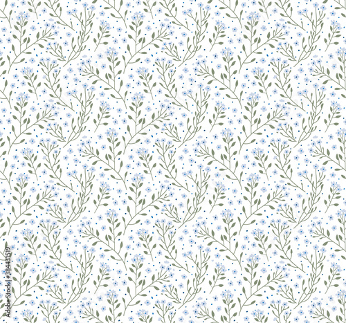 Vector seamless pattern. Cute pattern in small flower. Small light blue flowers. White background. Ditsy floral background. The elegant the template for fashion prints.