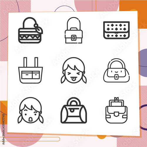 Simple set of 9 icons related to little girl