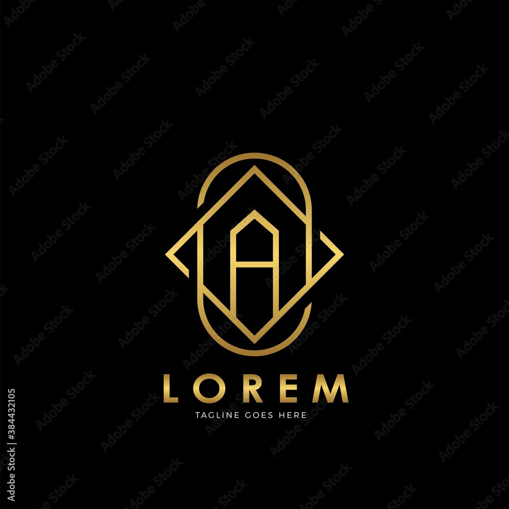 Golden A Initial letter Logo Vector Design Concept Geometrical Line Golden A Initial letter Logo Vector Design Concept Geometrical Line