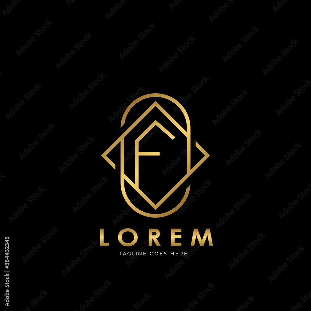 Golden F Initial letter Logo Vector Design Concept Geometrical Line Golden F Initial letter Logo Vector Design Concept Geometrical Line