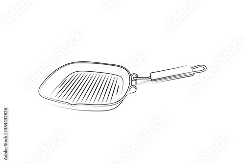 Vector hand drawn illustration of Griddle pan in vintage engraved style.