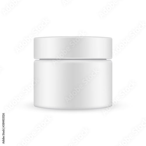 Blank cosmetic jar mockup isolated on white background, front view. Vector illustration