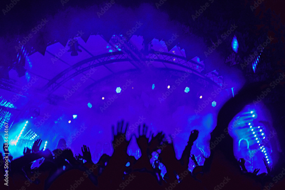 Abstract blur atmosphere: happy people enjoying outdoor music festival