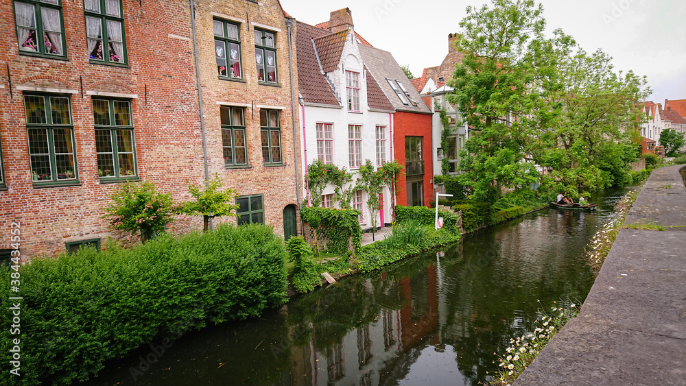 Beautiful View Of Authentic Houses Above The Canal In The Belgian City Of Bruges.