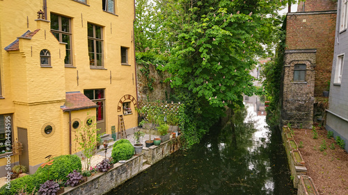 Beautiful View Of Authentic Houses Above The Canal In The Belgian City Of Bruges.