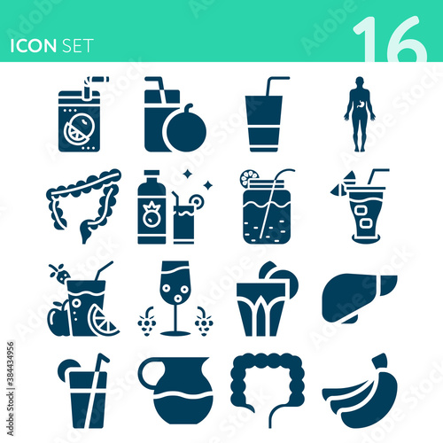 Simple set of 16 icons related to digestive
