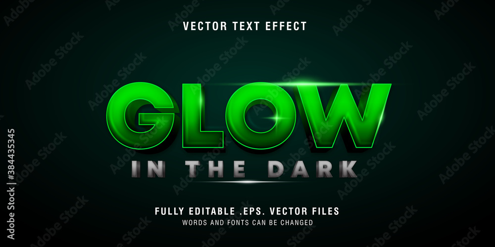 Glow in the dark text style effect, editable eps vector