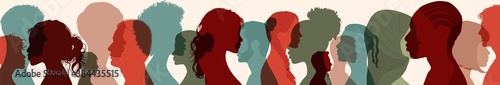 Diversity multiethnic people. Group side silhouette men and women of different culture and different countries. Coexistence harmony and multicultural community integration. Racial equality