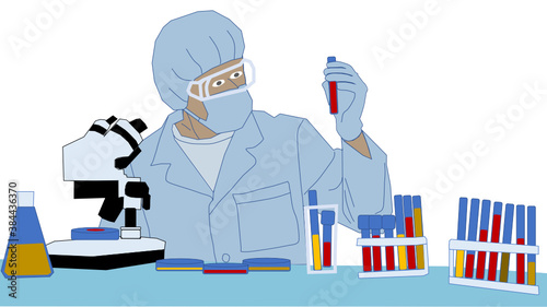 scientist in laboratory with tubes, medical research