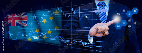 Businessman touching data analytics process system with KPI financial charts, dashboard of stock and marketing on virtual interface. With Tuvalu flag in background. photo