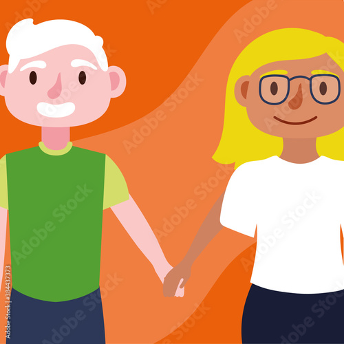 young couple lovers diversity characters
