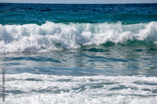 Aegean sea by day in storm, resort, foam, horizontal