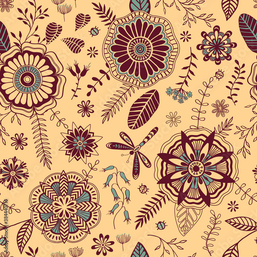 Seamless retro pattern with decorative flowers