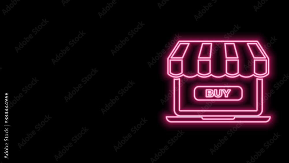Glowing neon line Online shopping concept. Buy on screen laptop icon isolated on black background. Concept e-commerce, online business marketing. 4K Video motion graphic animation Glowing neon line Online shopping concept. Buy on screen laptop icon isolated on black background. Concept e-commerce, online business marketing. 4K Video motion graphic animation