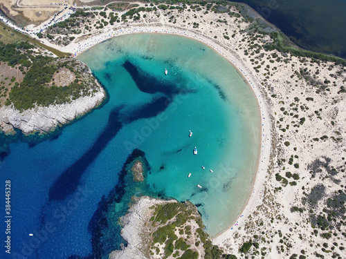 Aerial panoramic view of Voidokilia lagoon near Pylos, Greece