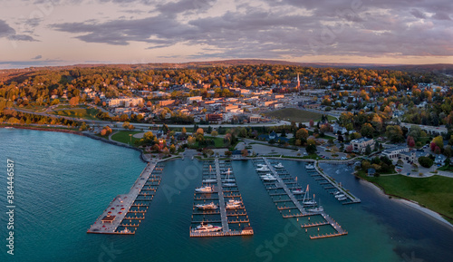 Aerial view of Petoskey, Michigan at sunset photo