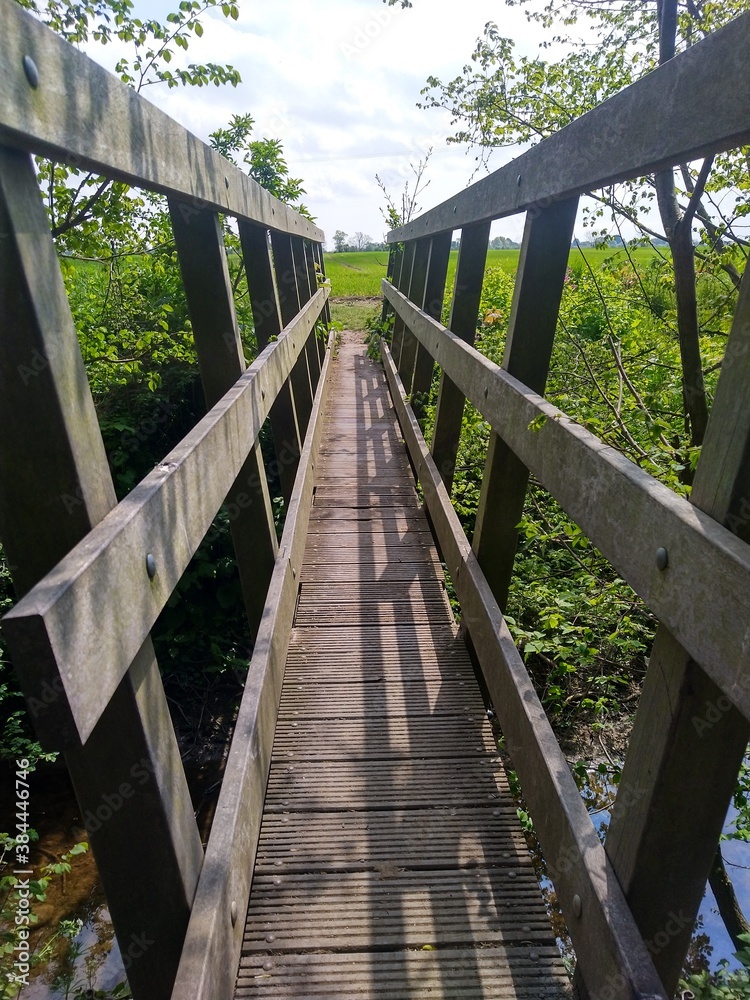 wooden foot bridge straight centre view