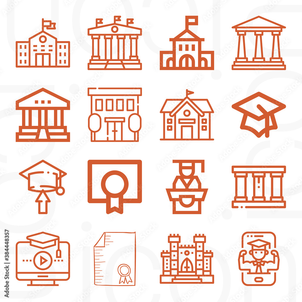 16 pack of educational institution  lineal web icons set