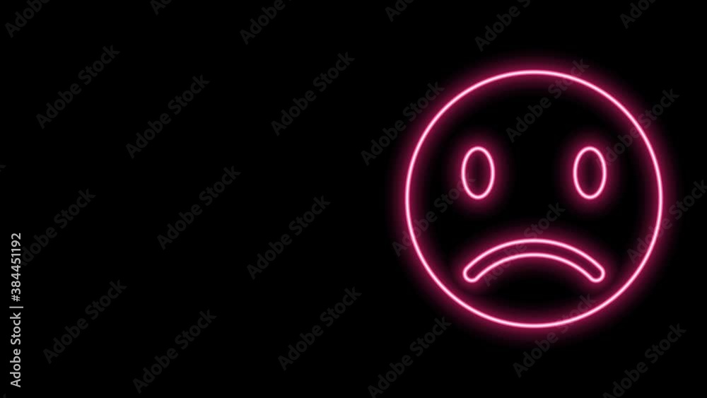 Glowing neon line Sad smile icon isolated on black background. Emoticon face. 4K Video motion graphic animation Glowing neon line Sad smile icon isolated on black background. Emoticon face. 4K Video motion graphic animation