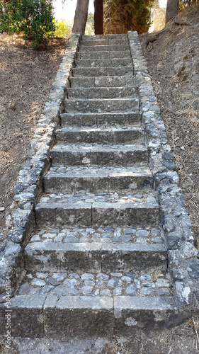 A long ancient stairs from briks and stones. Greece