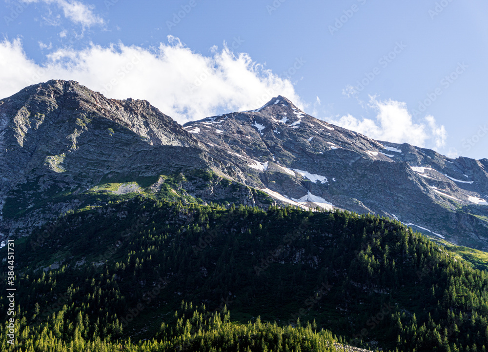 The mountains and nature of the Anzasca valley, One of the most beautiful valleys in the Alps, near the town of Macugnaga, Italy - July 2020.