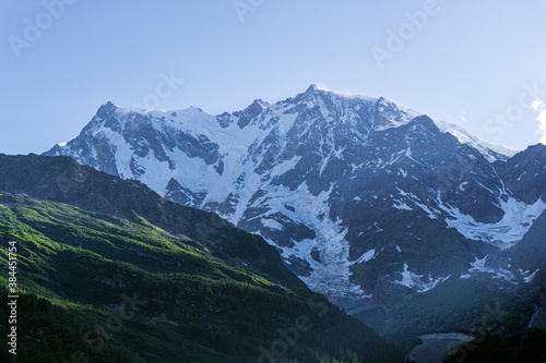 The east face of Monte Rosa  One of the highest and most spectacular mountains in the Alps  Near the town of Macugnaga  Italy - July 2020