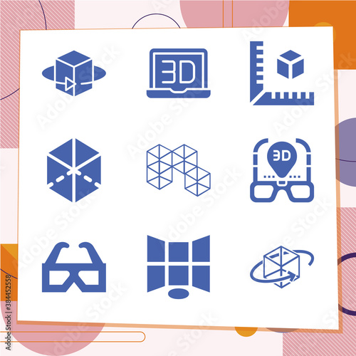 Simple set of 9 icons related to 3d photo