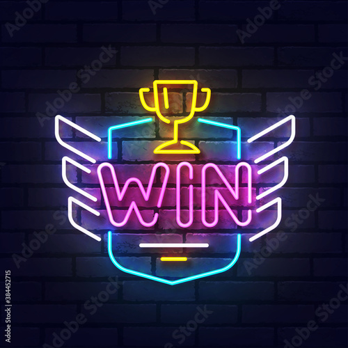 Game popup. Level up neon sign, bright signboard, light banner. Game logo neon, emblem. Vector illustration