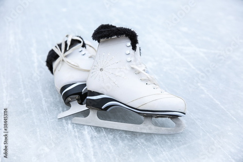 figure skating skates are on the rink close-up