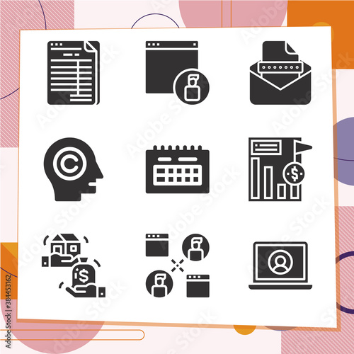 Simple set of 9 icons related to contributed