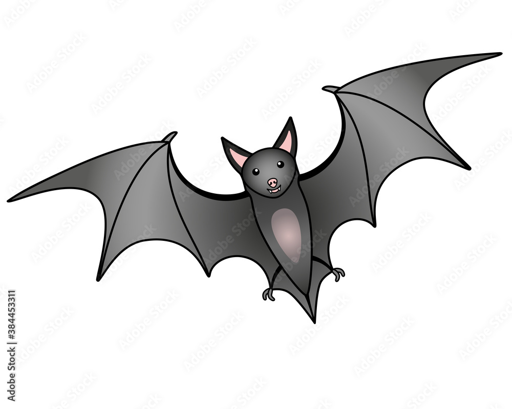 Fototapeta premium Cute gray bat - vector full color illustration. The flying fox is a bats mammal. The flying animal is a bat.