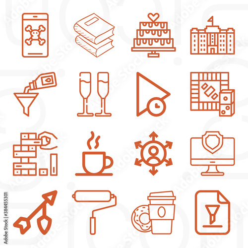 16 pack of fun  lineal web icons set